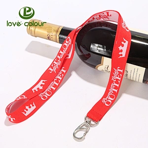 Custom logo Polyester woven lanyard string with metal hook