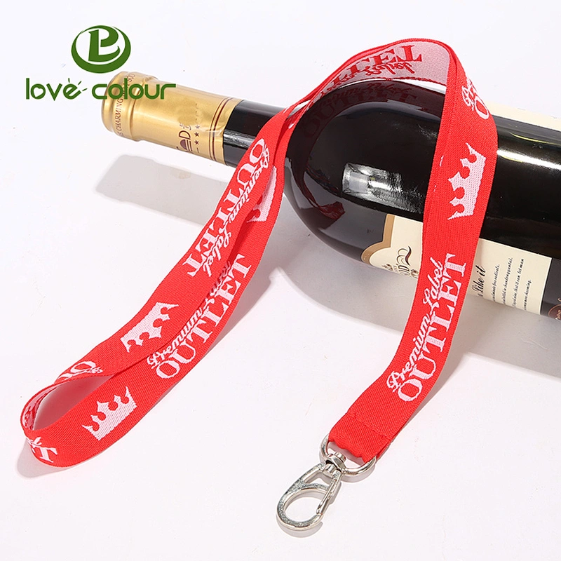 Custom logo Polyester woven lanyard string with metal hook