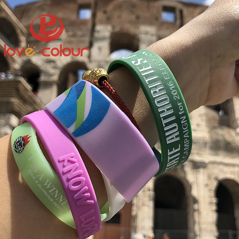 Custom made cheap promotional uv silicone wristbands with printed artwork