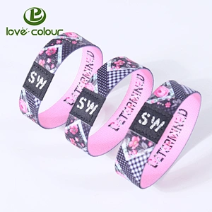 Polyester Custom Made Rainbow Elastic Fabric Wristbands with Numbers
