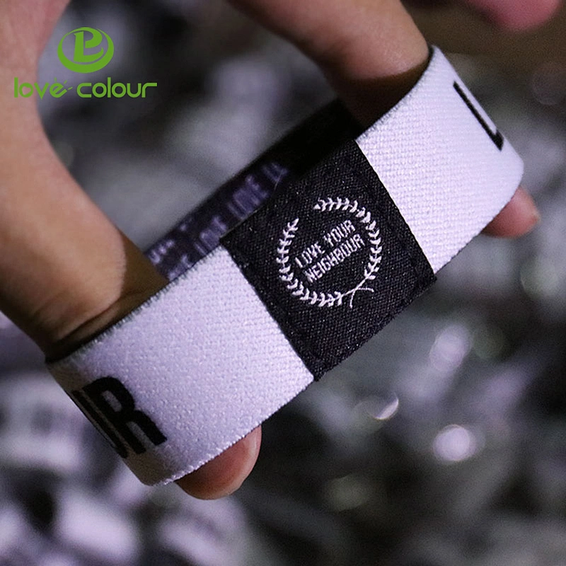 Custom black and red color polyester elastic wristband 1 inch band bracelet for party