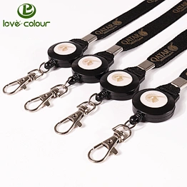 Custom black color badge reel with keychain/ retractable id badge holder