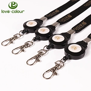 Custom black color badge reel with keychain/ retractable id badge holder