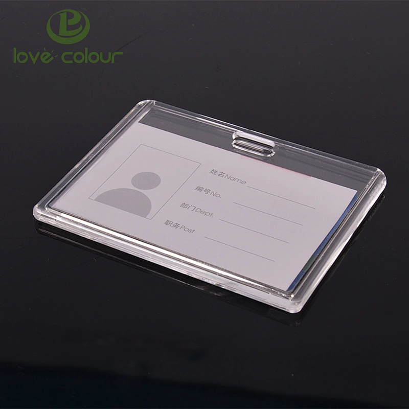 Wholesale acrylic horizontal ID card holder with a blue strap
