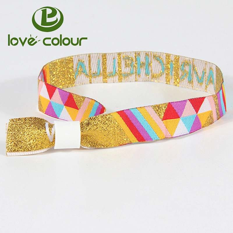 Custom polyester 15 x 350mm festival fabric woven label wristbands
