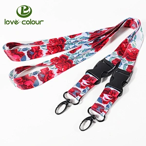 Custom polyester lanyard printing strap with multicolour patterns and metal clip