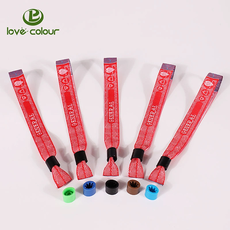 Polyester textile fabric wristbands custom made with barrel locks