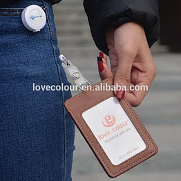 Factory custom leather pu business id card holder and badge reel