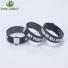 Custom black silicone wristbands with double side printing your logo in white