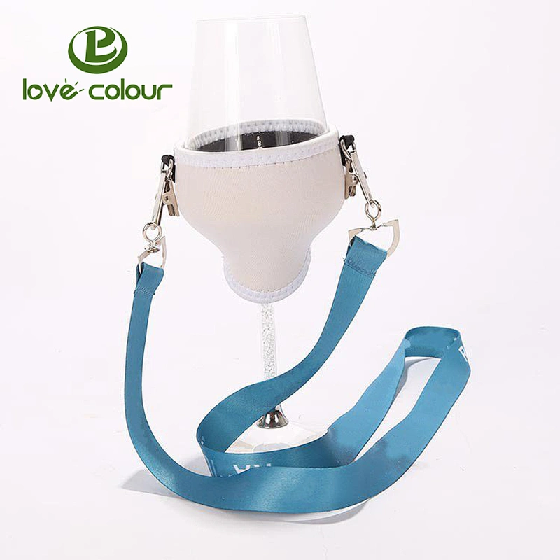 Polyester material custom lanyard with neoprene wine glass holder
