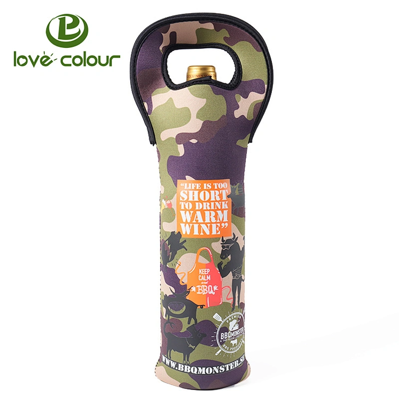 Party using custom neoprene wine holder / sleeve for promotion