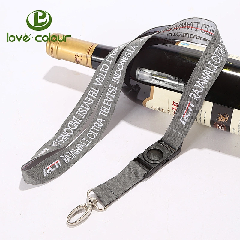 Custom polyester woven jacquard lanyard string with plastic detach clip