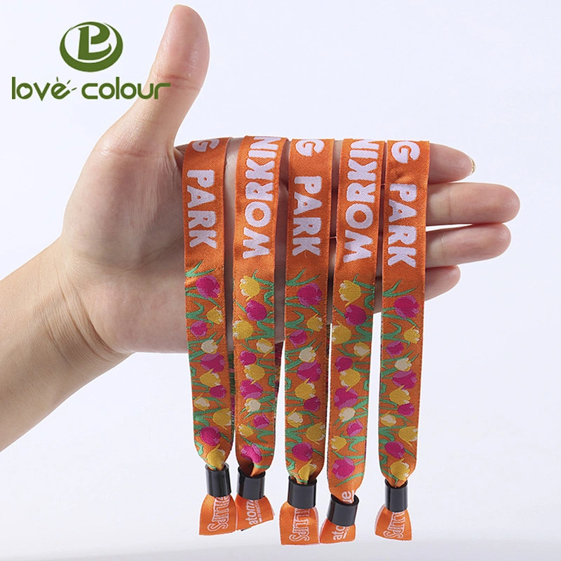 Lovecolour custom cheap polyester fabric wristband with disposable fastener