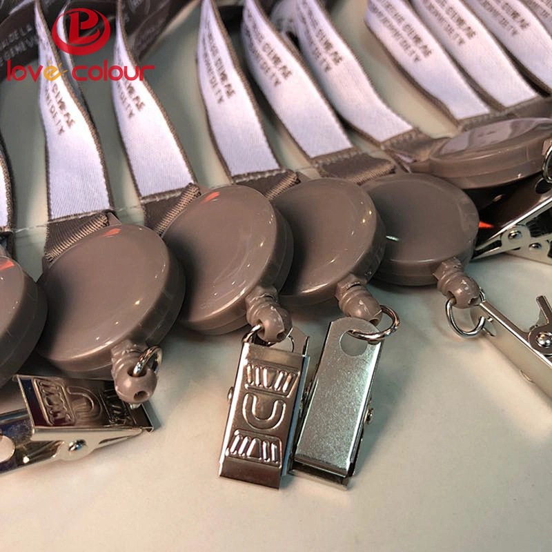 Custom ABS retractable badge holder with metal clip for lanyard strap