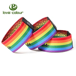 Polyester Custom Made Rainbow Elastic Fabric Wristbands with Numbers