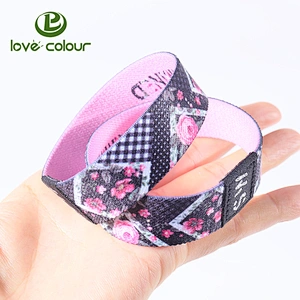 Customised print pink color elastic stretch wristband with embroidery logo