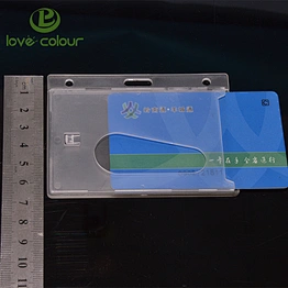 Custom hard plastic vertical ID card holder with thumb slot