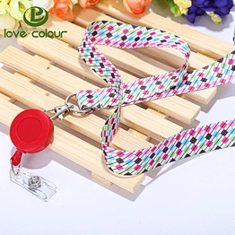 Custom polyester printing soft neck lanyard strap with red retractor badge reel