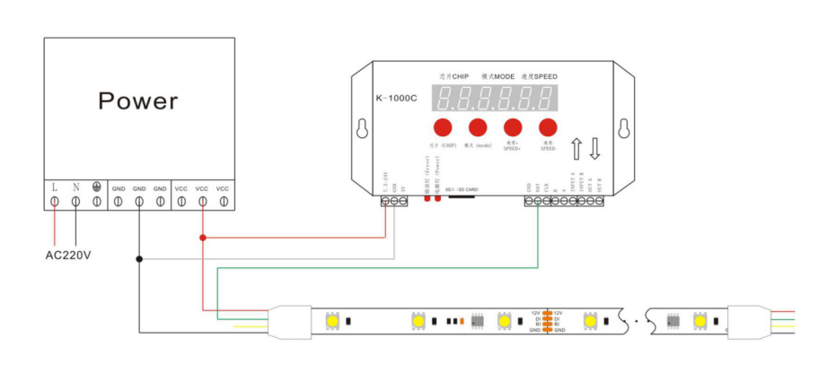WS2818 white LED strip Wiring diagram