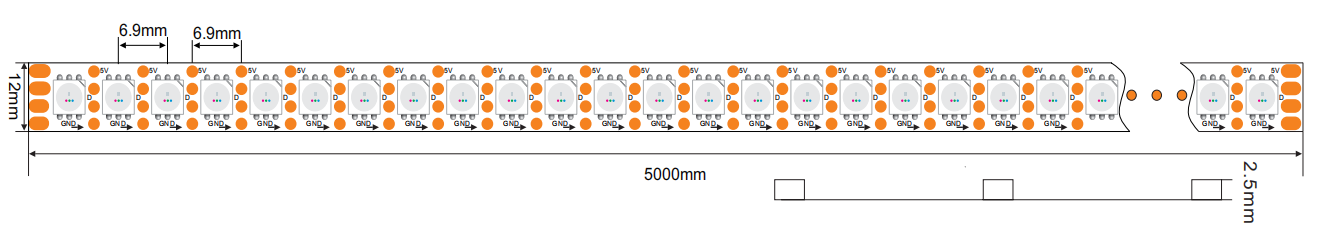 WS2815B individually led strip 5V 144D Dimensions