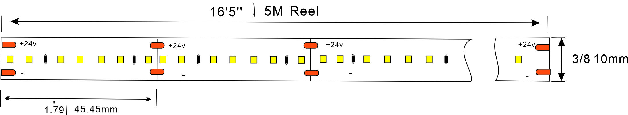 SMD2018 24V 308LEDM high efficiency led strip proportions