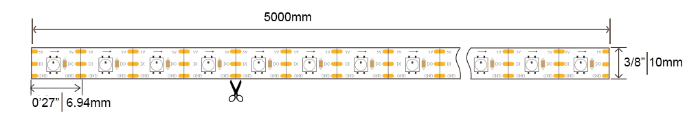 led light strip ws2812 LW D0005 5V 144LEDsM Dimensions