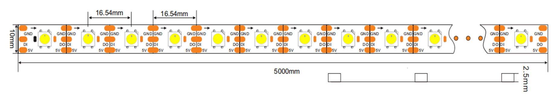 SK6812 White Magic LED Strip Dimensions
