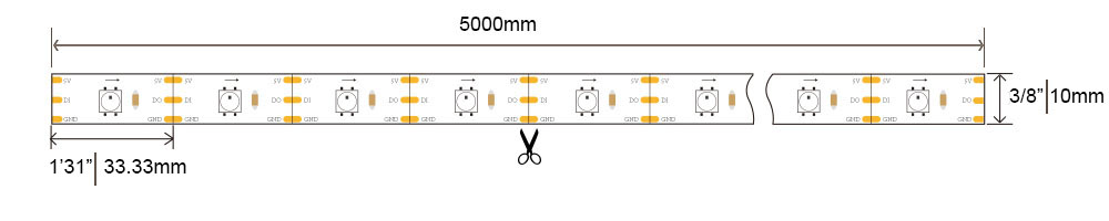 ws2812b LED Light Strip LW D0002 5V 60LEDsM Dimensions