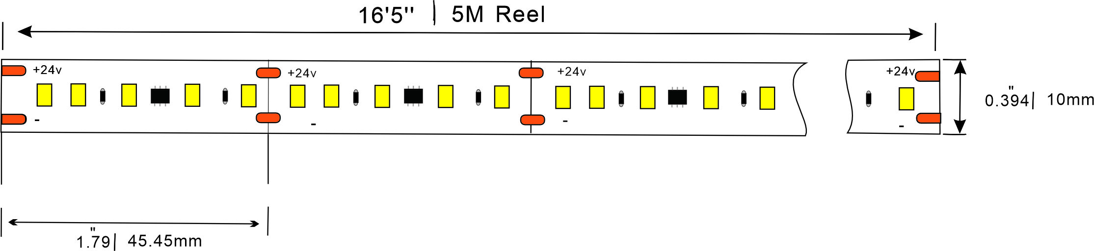 24V constant 2835 led strip dimensions
