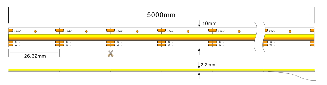 12V LED strip with adjustable color Dimensions