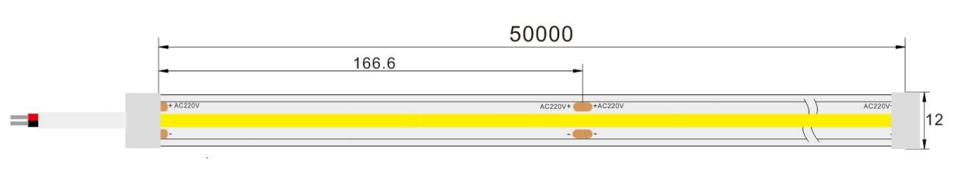 High Voltage COB LED strip dimensions