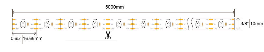 Addressable LED Light Strip LW D0001 5V 30LEDsM Dimensions