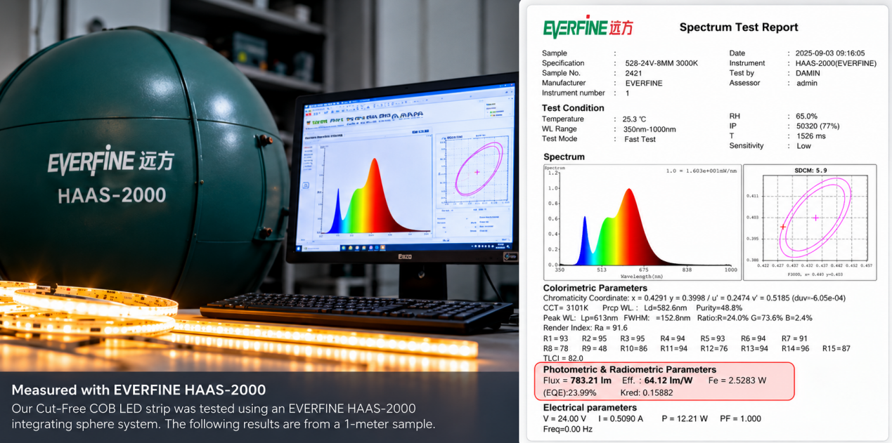 cut free cob led strip everfine test report