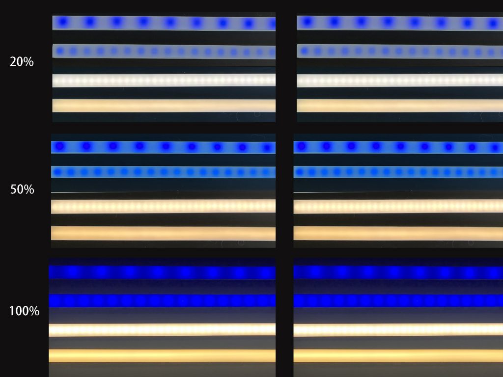 LED strip lights of varying brightness
