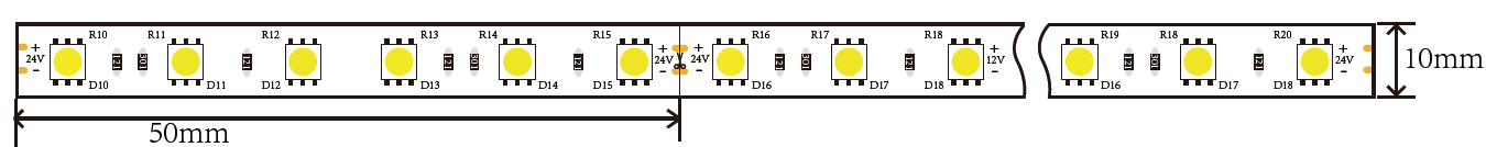 24V 60LEDsM 5050 LED Strip Dimensions