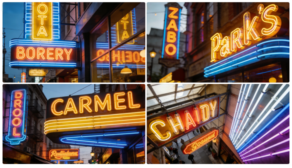 led strips outside building facade neon signage