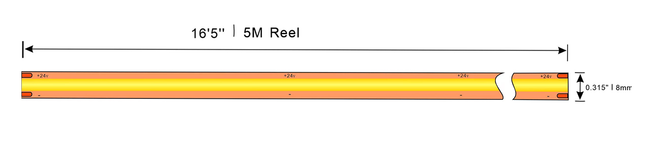 COB led tape light cuttable Dimensions