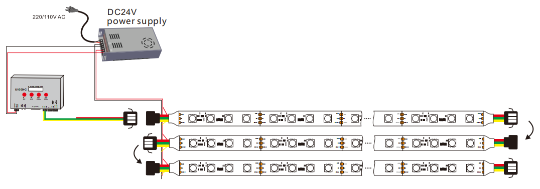 UCS9812 Programmable led light strips 60LEDs Wiring Diagram