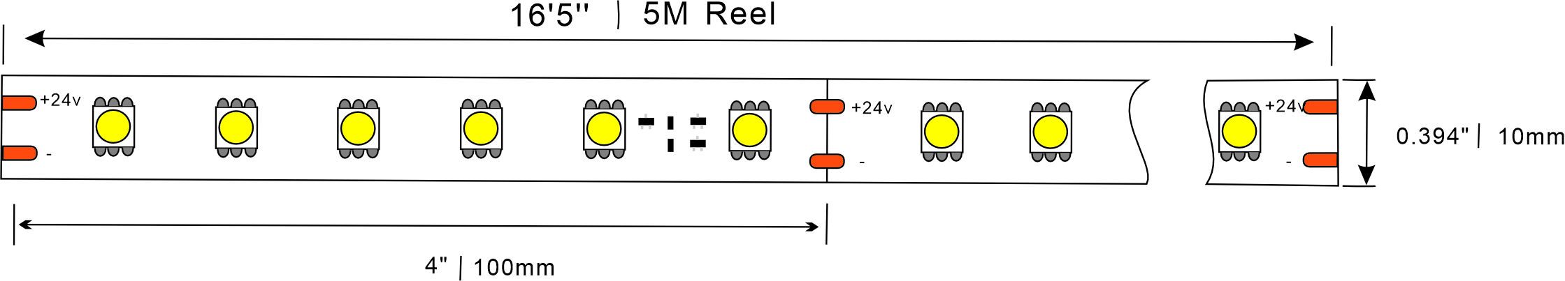 24V Constant 5050 LED Strip Dimensions