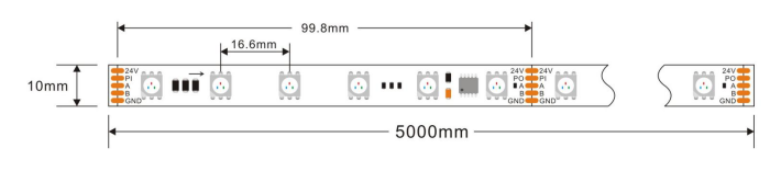 DMX512 24V 60D RGB LED Strip dimensions