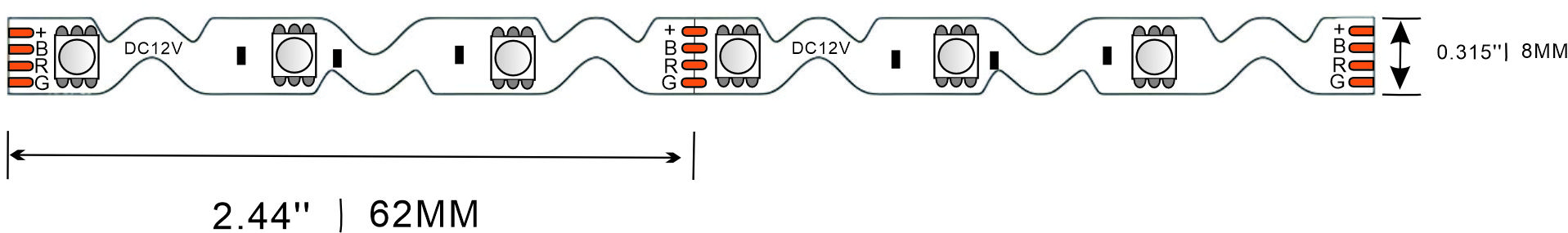RGB S Shape LED Strip Dimensions