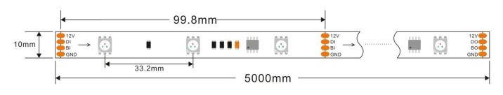 TM1934 Addressable rgb 12V led strip 30 LEDsM Dimensions