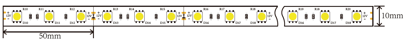 12V 60LEDsM 5050 LED Strip Dimensions