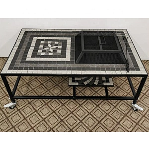 HQMF-S82431 HongQiang Mosaic Metal Fire Pit Table for Garden Outdoor Cooking BBQ Tile Table