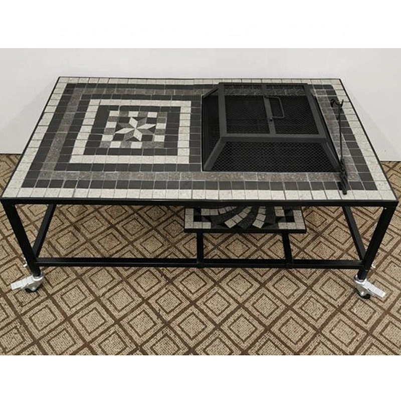 HQMF-S82431 HongQiang Mosaic Metal Fire Pit Table for Garden Outdoor Cooking BBQ Tile Table
