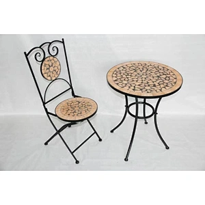 HQ-M0007 HongQiang Metal Mosaic Bistro Set Outdoor Furniture Patio Garden Tile Round Table