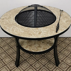 HQMF-R701 HongQiang Mosaic Brazier for Garden Outdoor Cooking with Wheel Fire Pit Tile Table