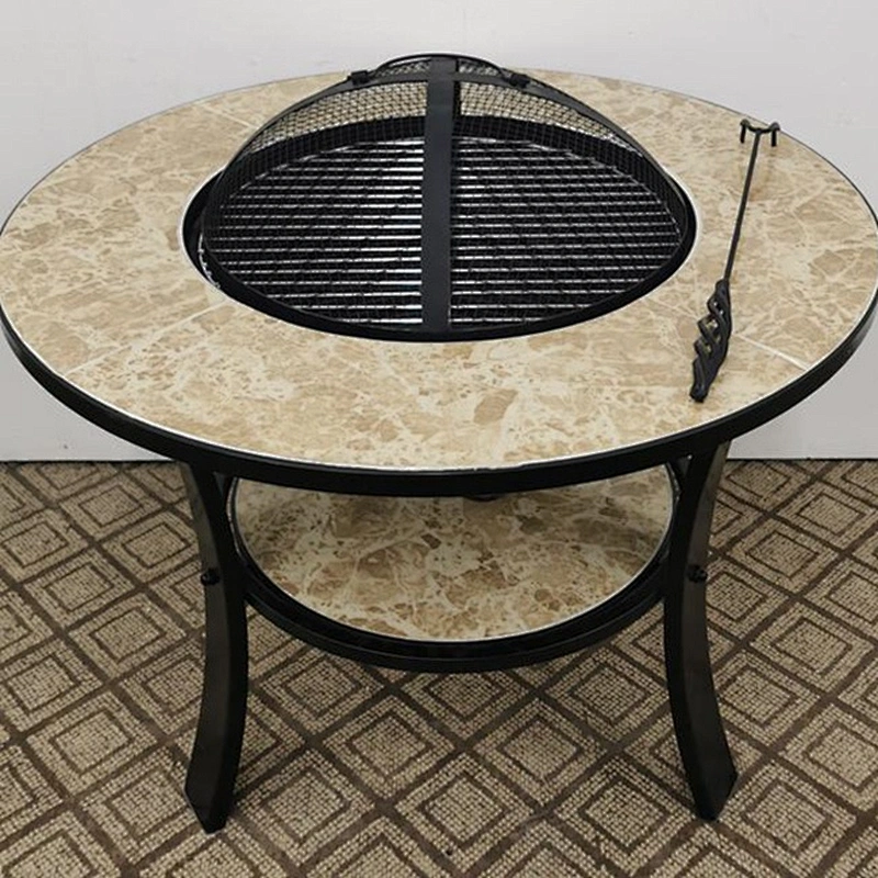 HQMF-R701 HongQiang Mosaic Brazier for Garden Outdoor Cooking with Wheel Fire Pit Tile Table