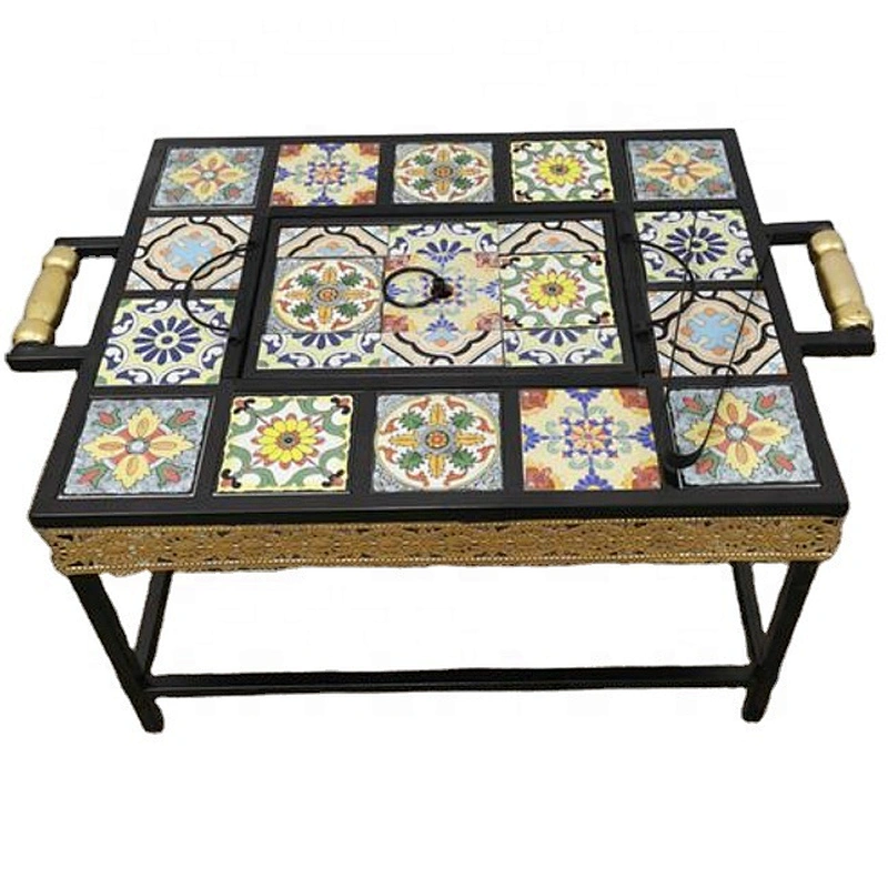 HQMF-S7755 HongQiang NEW Arrival Mosaic fire pit 7*7 metal table bbq fire pit for outdoor cooking