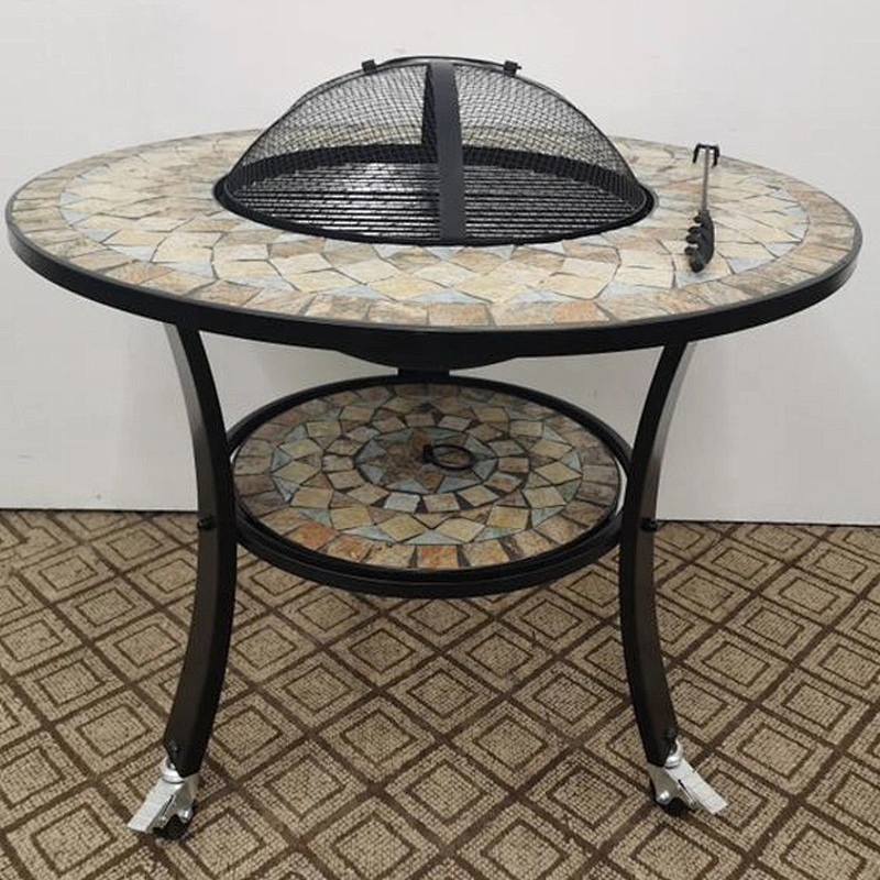 HQMF-R701 HongQiang Mosaic Brazier for Garden Outdoor Cooking with Wheel Fire Pit Tile Table
